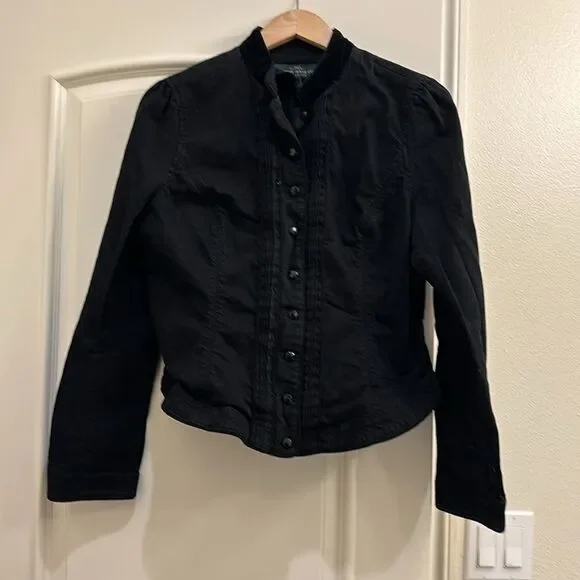 Ralph Lauren black denim woman's jacket w velvet at the collar/sparkly buttons - Picture 2 of 16